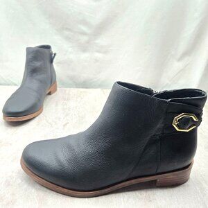 Cole Haan Ankle Booties Sz 9 Black Leather Dressy Western Low Heel Buckle Boots